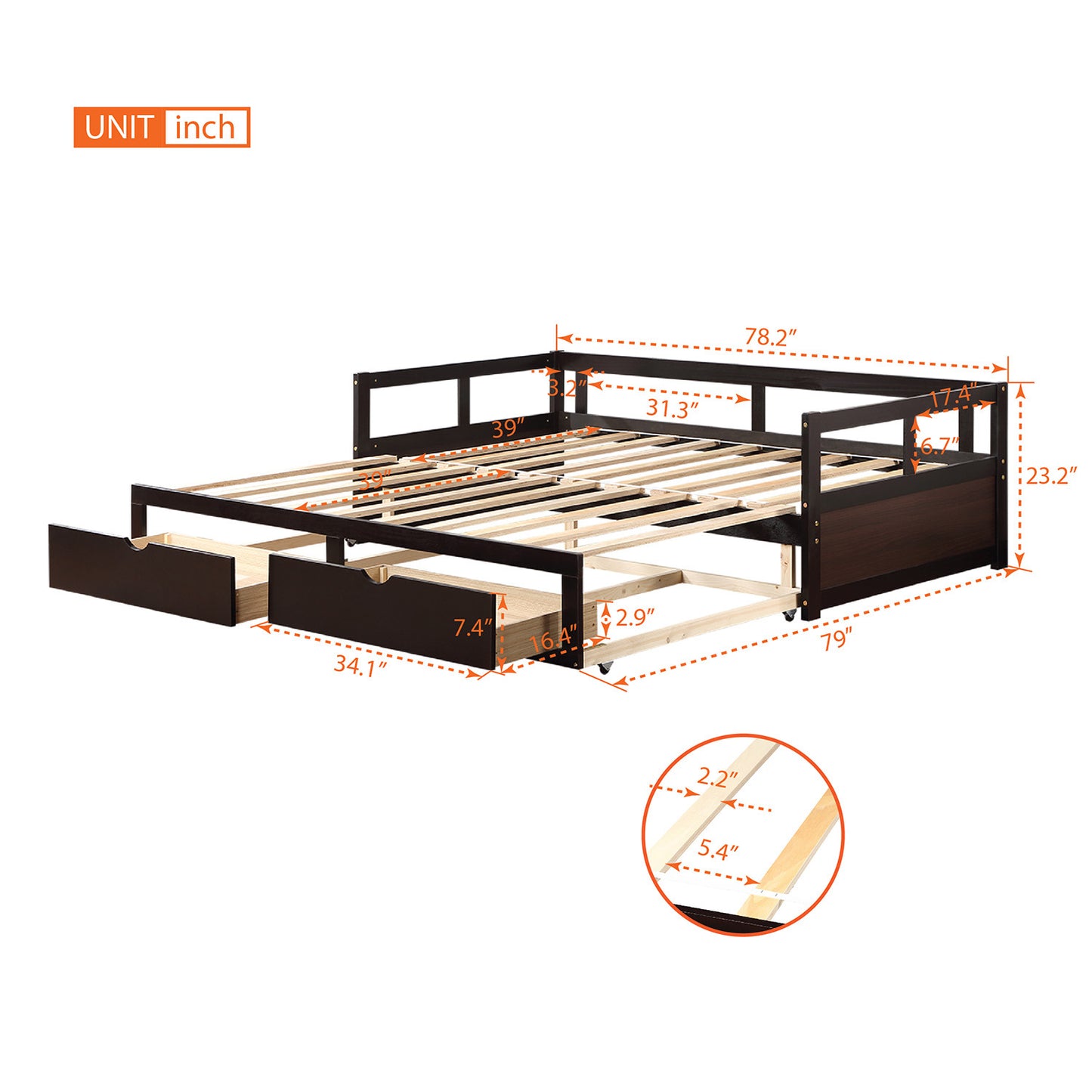 Wooden Kingsize Daybed with Trundle