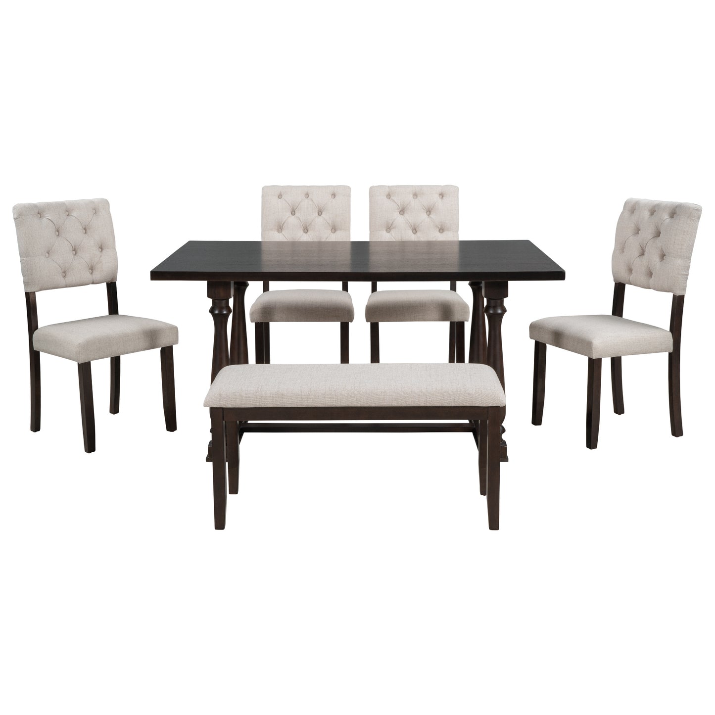 Dining Table and Chair Set with Special-shaped Legs and Foam-covered Seat Backs & Cushions