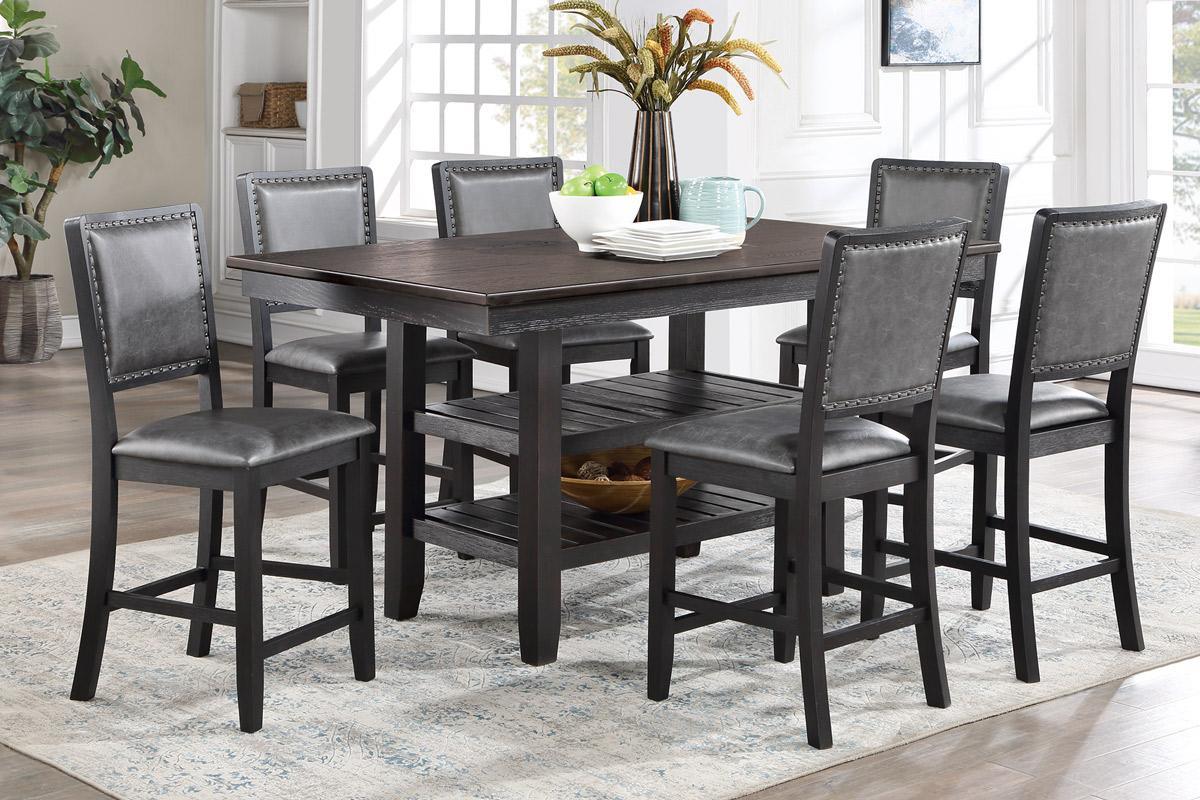 Dark Coffee Finish dining table w 2x Storage Shelves